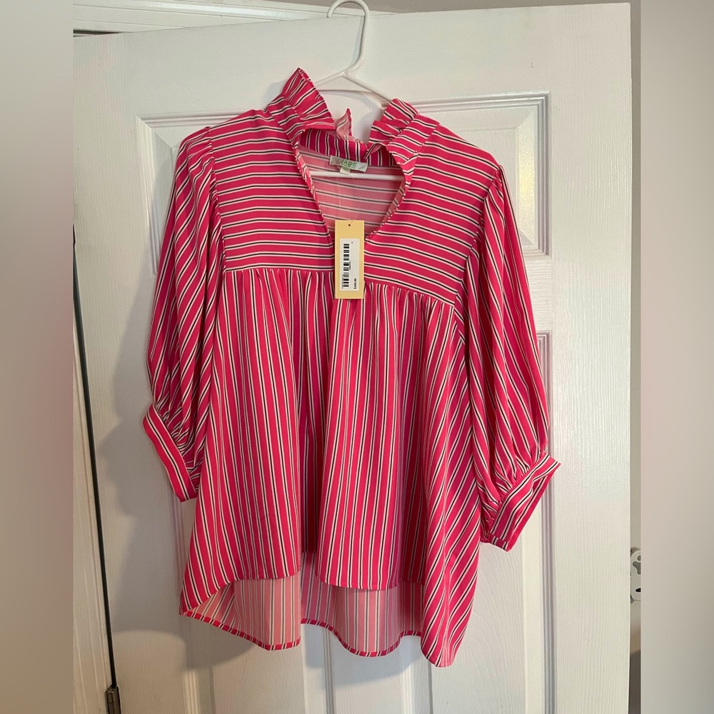 NWT Jade High Neck Puff Sleeve Top- Pink
